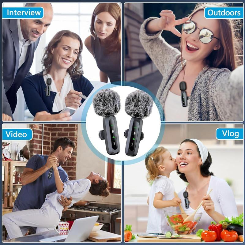 Wireless Microphone, Professional Wireless Microphone for Iphone & Android Phone, Lapel Mic for Video Recording, Teaching, Interviews, Podcast Equipment Kit, Rechargeable Lapel Mic