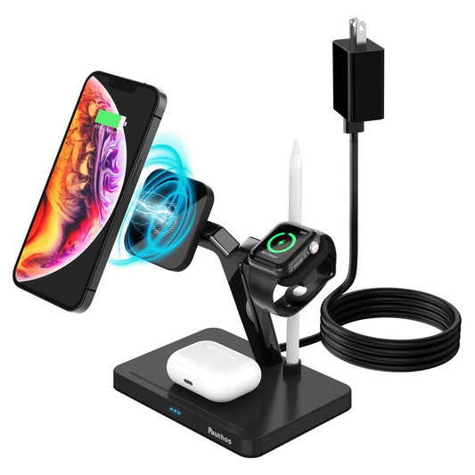 Magnetic Wireless Charger Compatible with Magsafe Charger, Pauthos 4 In1 Wireless Charging Station for Iphone12/13/Pro/Max/Mini, Charging Stand for Airpods Pro/2 & Apple Pen, Iwatch 7/6/SE/5/4/3/2