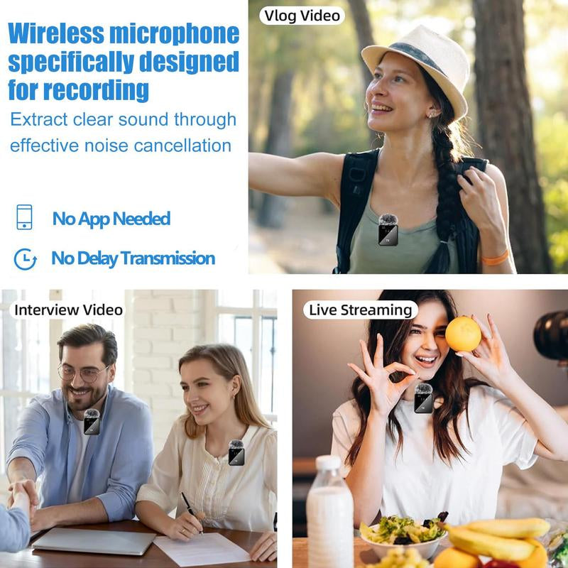 Wireless Lavalier Microphone, 1 Set USB Rechargeable Wireless Microphone, Mini Clip-On Microphone for Iphone, Ipad, Android Phone, Laptop