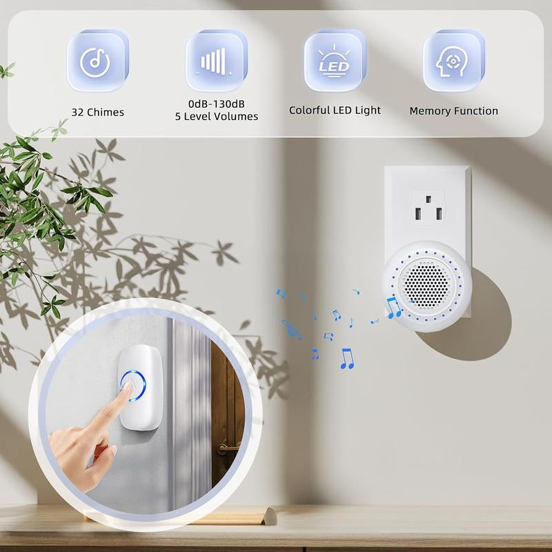 [New Deal] Wireless Doorbell with 1 Transmitter & 1 Receiver, Waterproof, 32 Ringtones, 5 Volume Levels, LED Flash, Door Bell for Home Classroom