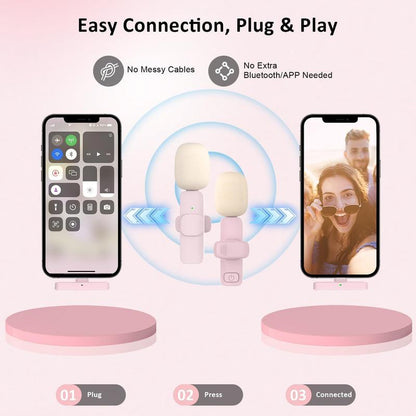 2 Pcs Wireless Lavalier Microphones for Iphone, Android, Ipad - Mini Wireless Clip-On Microphones Crystal Clear Sound Quality for Recording, Live Streaming,Vlog