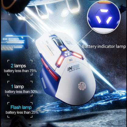INPHIC IN9 Wireless Gaming Mouse, True Tri-Mode Bluetooth/Type-Cwired/2.4G Wireless Mouse, 10000 Dpl, Fully Programmable, RGB Backlit, Rechargeable Wireless Computer Mouse for Laptop PC Mac-White-Gray