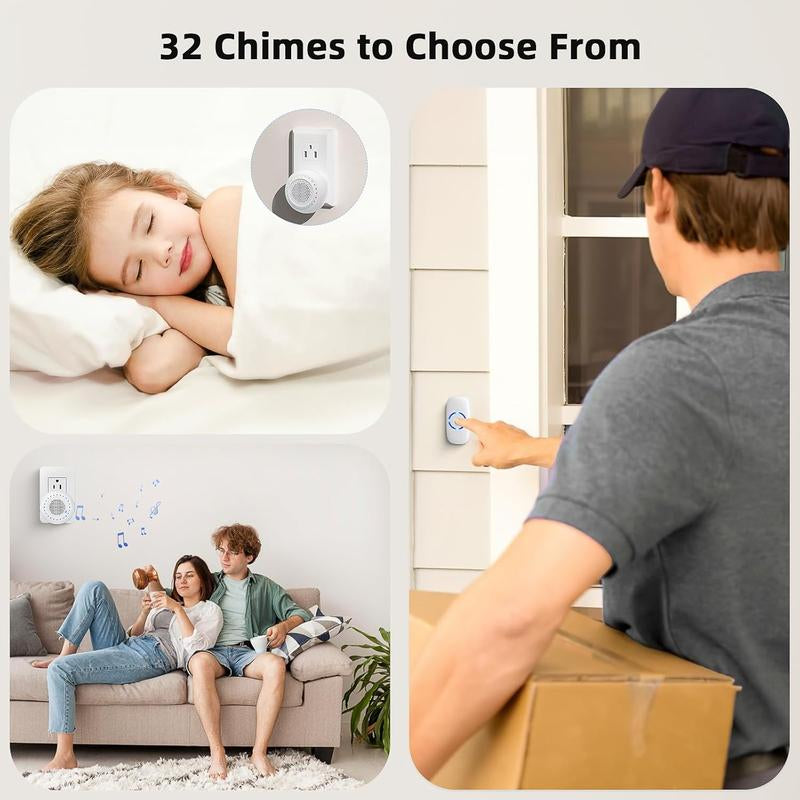 [New Deal] Wireless Doorbell with 1 Transmitter & 1 Receiver, Waterproof, 32 Ringtones, 5 Volume Levels, LED Flash, Door Bell for Home Classroom