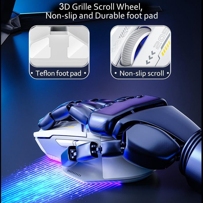 INPHIC IN9 Wireless Gaming Mouse, True Tri-Mode Bluetooth/Type-Cwired/2.4G Wireless Mouse, 10000 Dpl, Fully Programmable, RGB Backlit, Rechargeable Wireless Computer Mouse for Laptop PC Mac-White-Gray