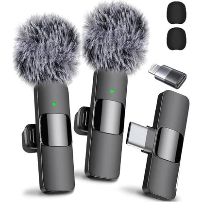 2 Pcs Wireless Lavalier Microphones for Iphone, Android, Ipad - Mini Wireless Clip-On Microphones Crystal Clear Sound Quality for Recording, Live Streaming,Vlog