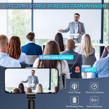 Wireless Microphone, Professional Wireless Microphone for Iphone & Android Phone, Lapel Mic for Video Recording, Teaching, Interviews, Podcast Equipment Kit, Rechargeable Lapel Mic
