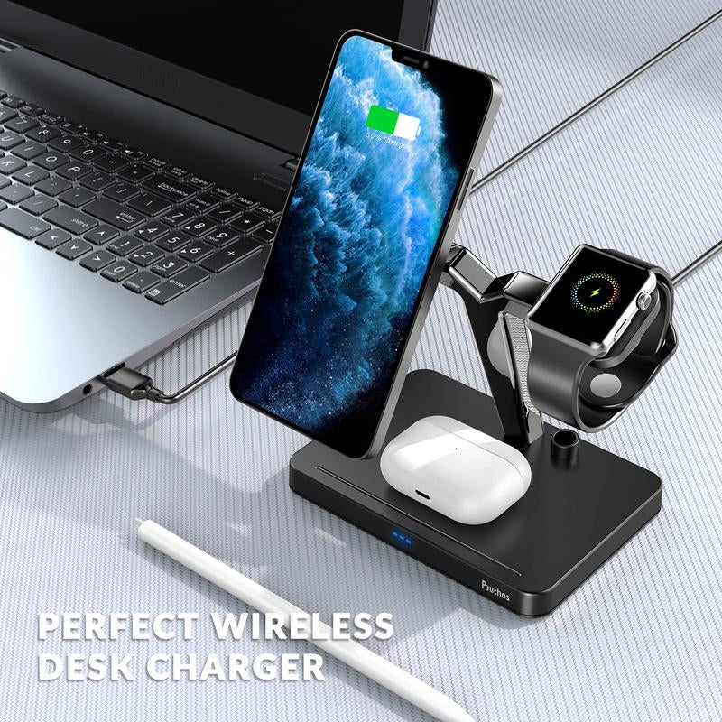 Magnetic Wireless Charger Compatible with Magsafe Charger, Pauthos 4 In1 Wireless Charging Station for Iphone12/13/Pro/Max/Mini, Charging Stand for Airpods Pro/2 & Apple Pen, Iwatch 7/6/SE/5/4/3/2