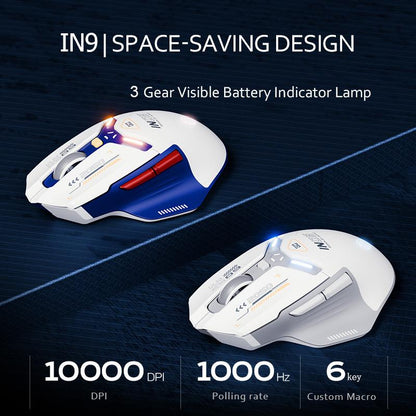 INPHIC IN9 Wireless Gaming Mouse, True Tri-Mode Bluetooth/Type-Cwired/2.4G Wireless Mouse, 10000 Dpl, Fully Programmable, RGB Backlit, Rechargeable Wireless Computer Mouse for Laptop PC Mac-White-Gray
