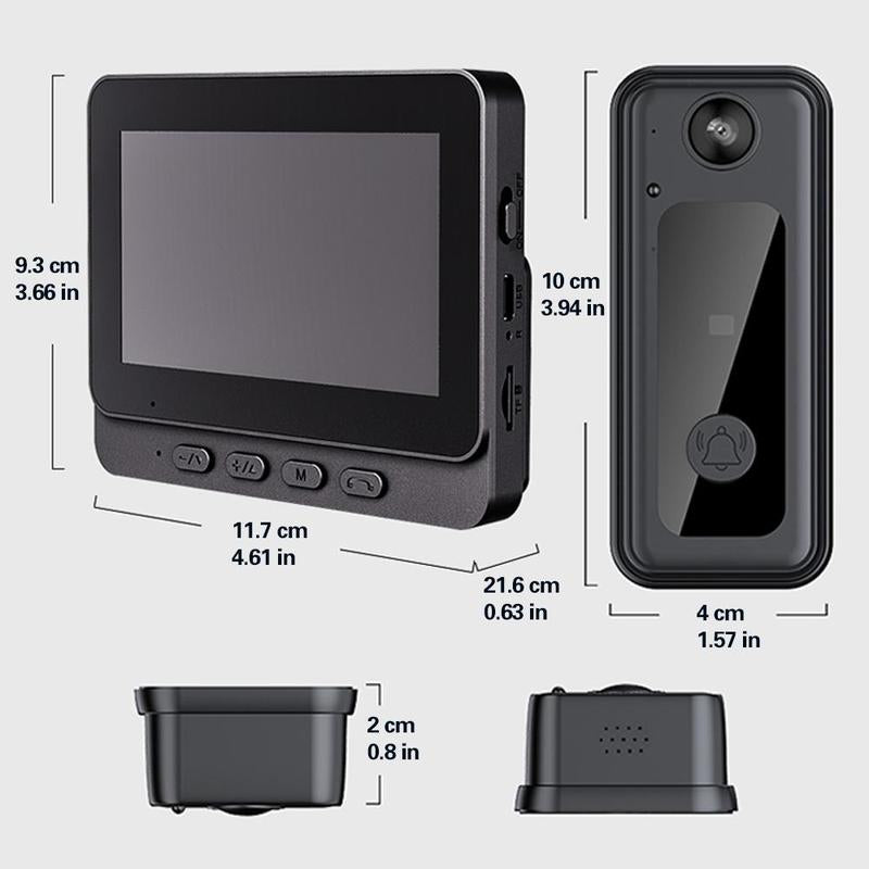 4.3 Inch IPS Screen Wireless Video Doorbell Camera, 2.4G Wireless Smart HD Video Monitoring Doorbell, Home Security Smart Doorbell Camera, Intercom, Safety, Modern