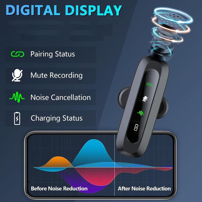 Wireless Microphone, Professional Wireless Microphone for Iphone & Android Phone, Lapel Mic for Video Recording, Teaching, Interviews, Podcast Equipment Kit, Rechargeable Lapel Mic