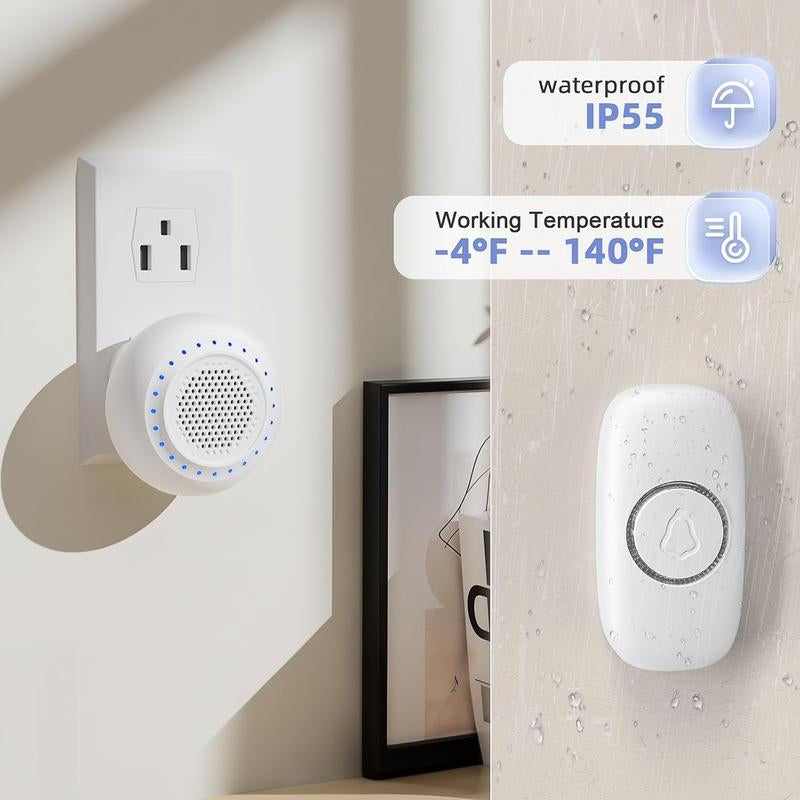 [New Deal] Wireless Doorbell with 1 Transmitter & 1 Receiver, Waterproof, 32 Ringtones, 5 Volume Levels, LED Flash, Door Bell for Home Classroom
