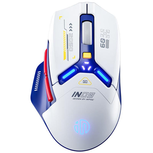 INPHIC IN9 Wireless Gaming Mouse, True Tri-Mode Bluetooth/Type-Cwired/2.4G Wireless Mouse, 10000 Dpl, Fully Programmable, RGB Backlit, Rechargeable Wireless Computer Mouse for Laptop PC Mac-White-Gray