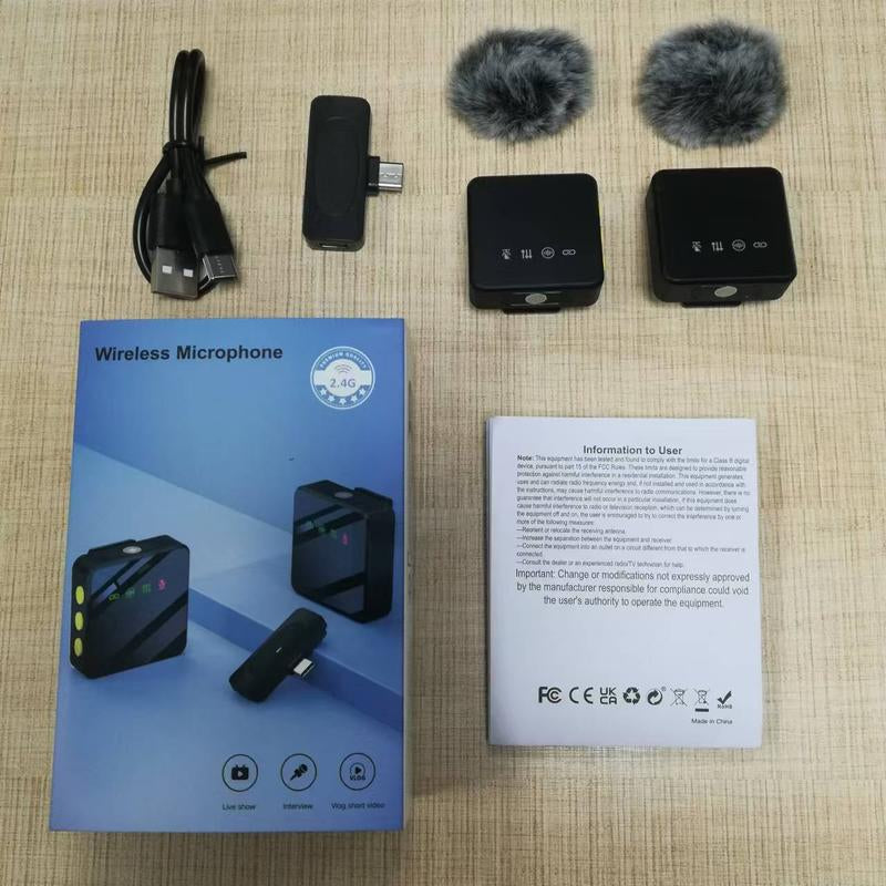 Extended Battery Life Wireless Microphone, USB Rechargeable Wireless Microphones, Clip-On Design Microphone for HD Vlogging/Live Streaming, Audio, Mic