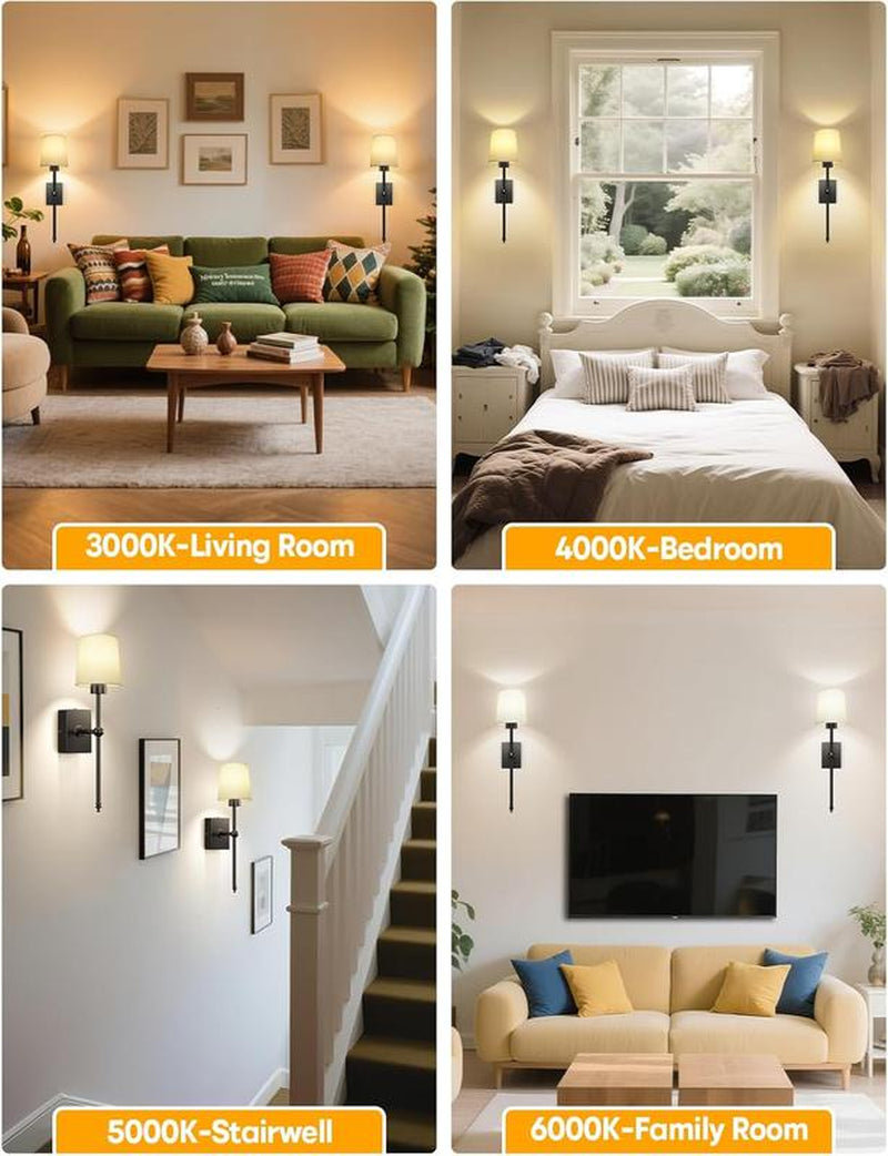 Remote-Controlled Wireless Wall Sconces, Rechargeable | Adjustable Brightness | Ambient Lighting, Set of 2 | White Fabric Shade, Indoor Wireless Lamp for Bedroom Living Room