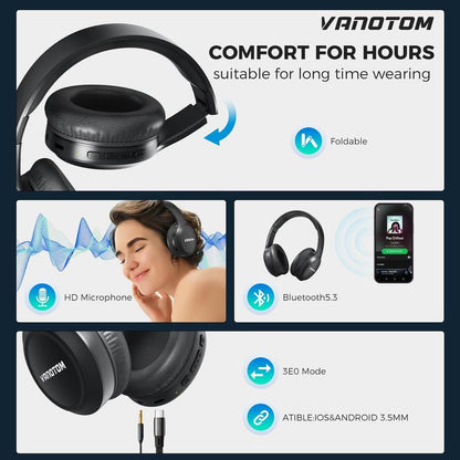 VANOTOM Wireless Headphone, Wireless Headset for Gaming, Foldable Headphone for Phones, Computers, MP3, Fun Gift, Electronics Gift to Return to School