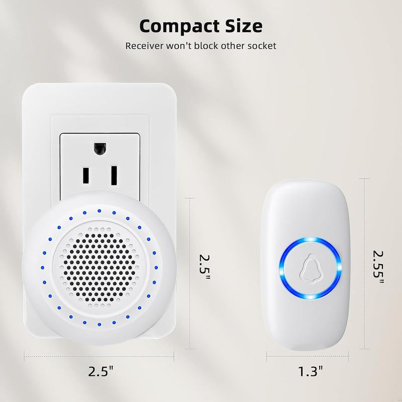 [New Deal] Wireless Doorbell with 1 Transmitter & 1 Receiver, Waterproof, 32 Ringtones, 5 Volume Levels, LED Flash, Door Bell for Home Classroom
