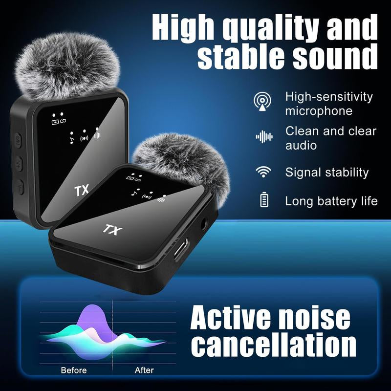 Wireless Lavalier Microphone, 1 Set USB Rechargeable Wireless Microphone, Mini Clip-On Microphone for Iphone, Ipad, Android Phone, Laptop
