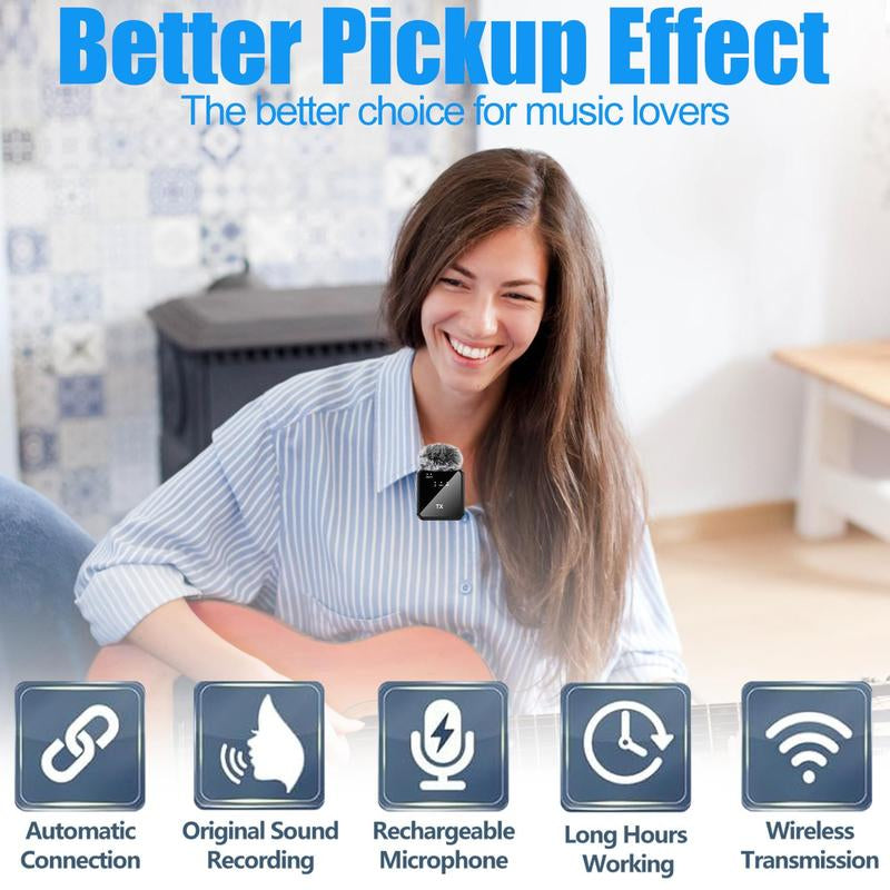 Wireless Lavalier Microphone, 1 Set USB Rechargeable Wireless Microphone, Mini Clip-On Microphone for Iphone, Ipad, Android Phone, Laptop