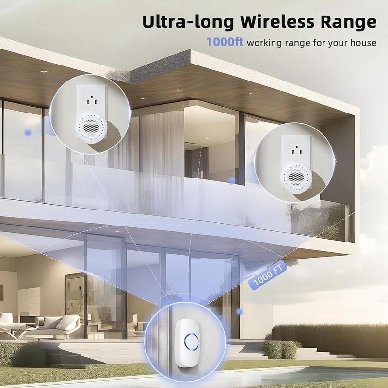 [New Deal] Wireless Doorbell with 1 Transmitter & 1 Receiver, Waterproof, 32 Ringtones, 5 Volume Levels, LED Flash, Door Bell for Home Classroom