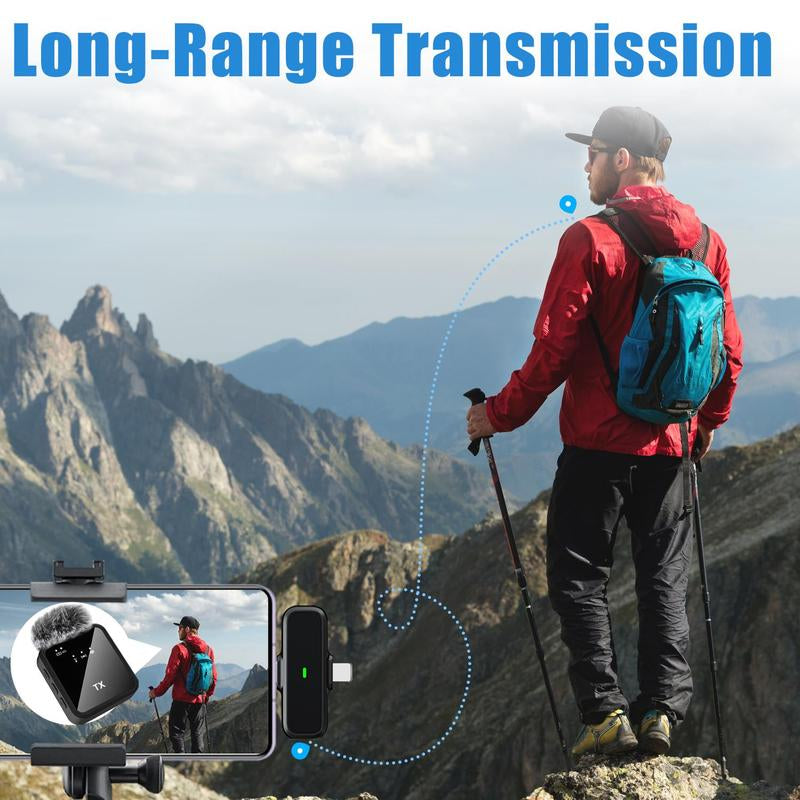 Wireless Lavalier Microphone, 1 Set USB Rechargeable Wireless Microphone, Mini Clip-On Microphone for Iphone, Ipad, Android Phone, Laptop