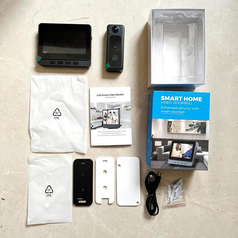 4.3 Inch IPS Screen Wireless Video Doorbell Camera, 2.4G Wireless Smart HD Video Monitoring Doorbell, Home Security Smart Doorbell Camera, Intercom, Safety, Modern