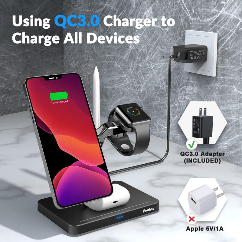 Magnetic Wireless Charger Compatible with Magsafe Charger, Pauthos 4 In1 Wireless Charging Station for Iphone12/13/Pro/Max/Mini, Charging Stand for Airpods Pro/2 & Apple Pen, Iwatch 7/6/SE/5/4/3/2