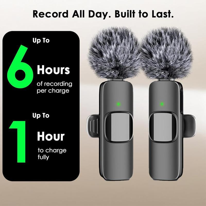 2 Pcs Wireless Lavalier Microphones for Iphone, Android, Ipad - Mini Wireless Clip-On Microphones Crystal Clear Sound Quality for Recording, Live Streaming,Vlog