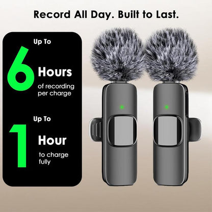 2 Pcs Wireless Lavalier Microphones for Iphone, Android, Ipad - Mini Wireless Clip-On Microphones Crystal Clear Sound Quality for Recording, Live Streaming,Vlog
